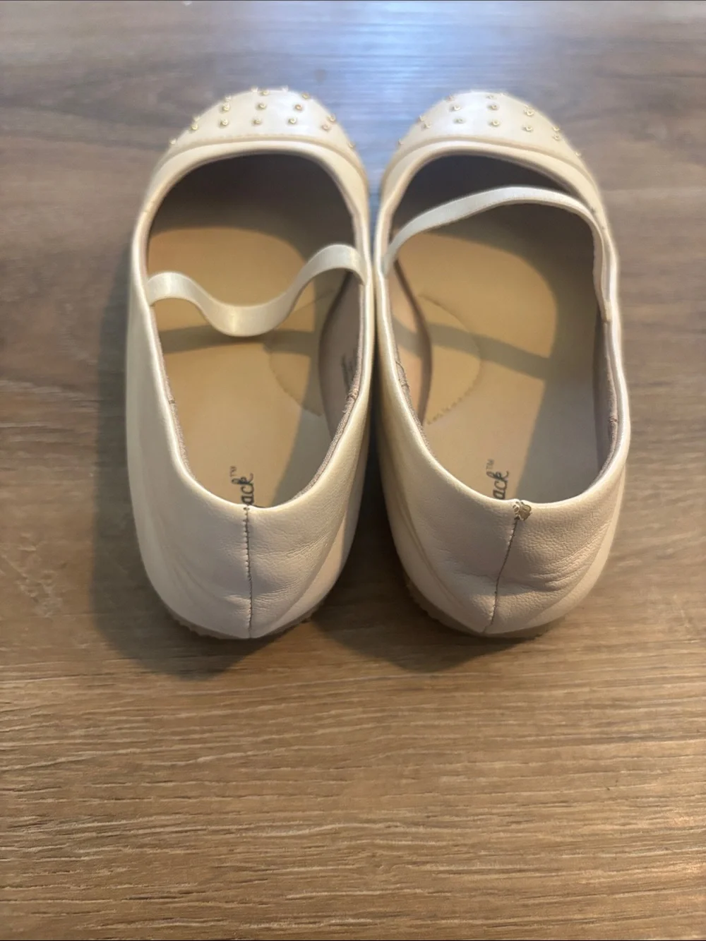 Cat & Jack Cream Ballet Flats with Gold Studs and Elastic Strap